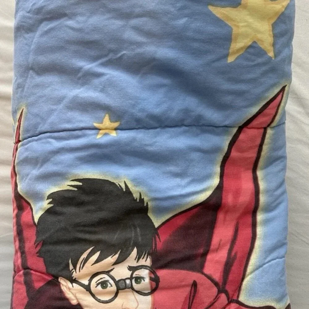 Vtg Harry Potter Quidditch Snitch Hedwig Double Sided Comforter & Pillow Case